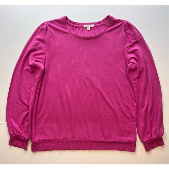 Threads 4 Thought Lenzing Modal Fuschia Pleat Puff Sleeve Sweatshirt Size Large - Picture 1 of 9